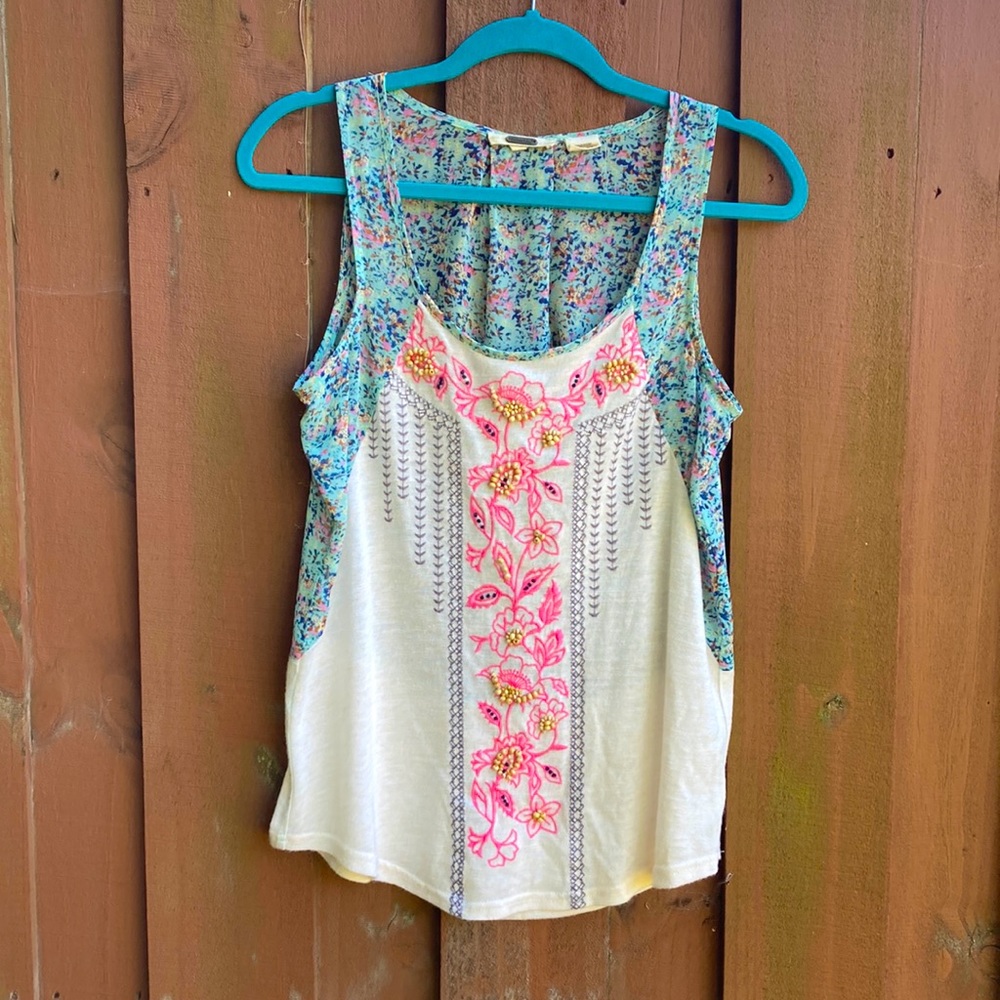 Miss Me Sleeveless Bohemian Embroidered Beaded Tank Top